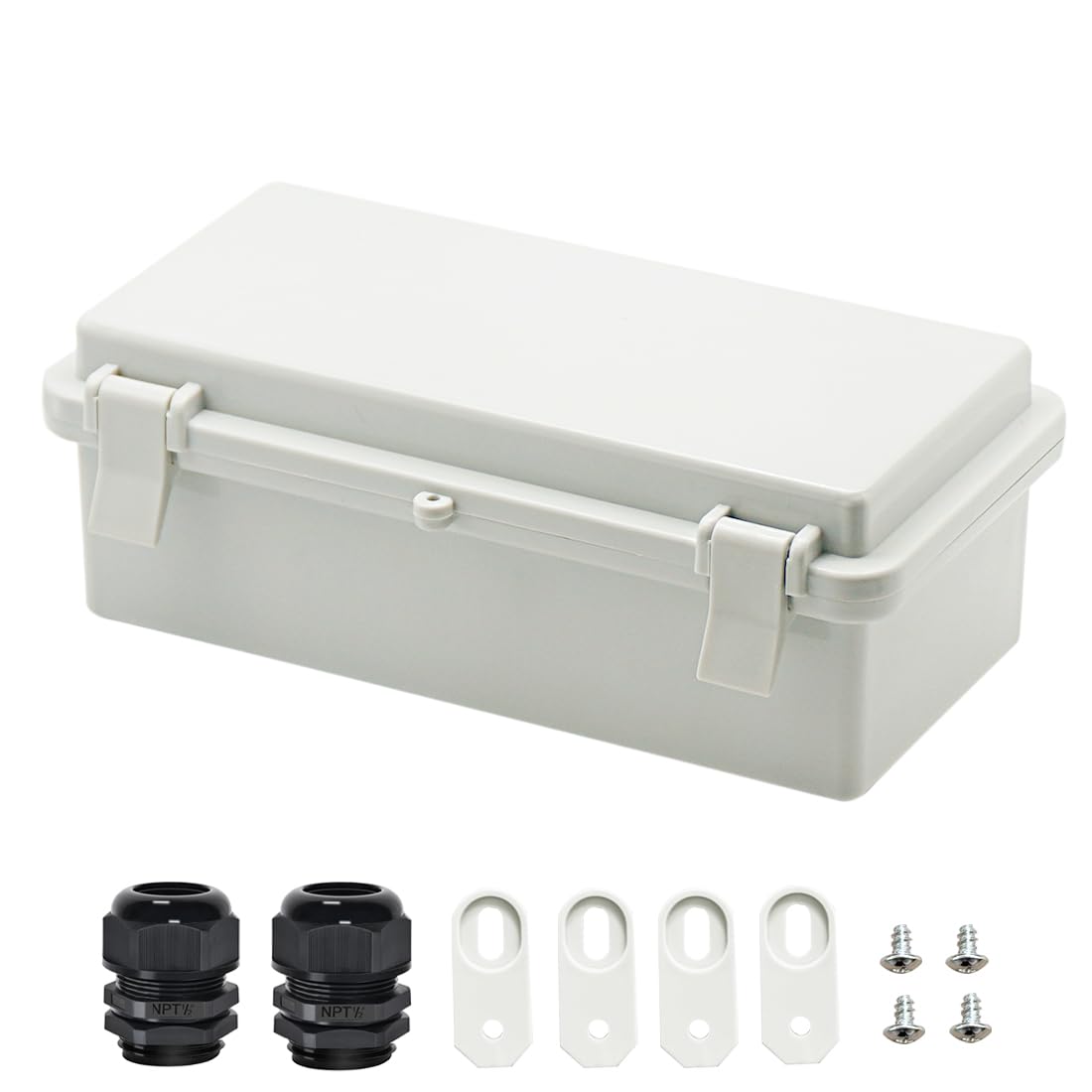 Zulkit Junction Box ABS Plastic Dustproof Waterproof IP65 Electrical Boxes Hinged Shell Outdoor Universal Project Enclosure with 2 Cable Glands 7.9 x 3.9 x 2.8 inch (200x100x70mm)