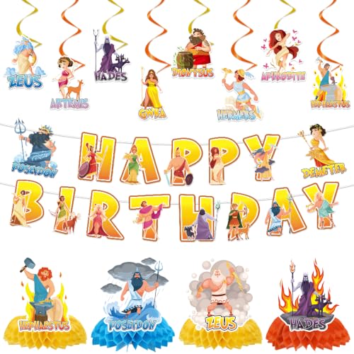 Image of Greek Mythology Banner Swirls Honeycomb Birthday Party Decor