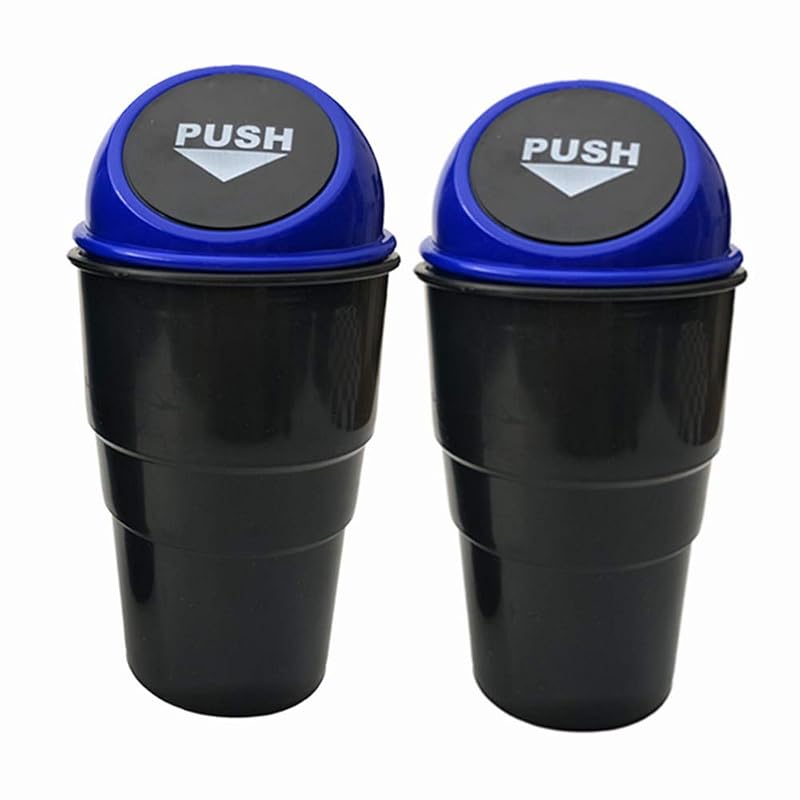 Lixeira automotiva com tampa e acionamento por pressão AISIBO azul, 500 mL, kit com 2 unidades