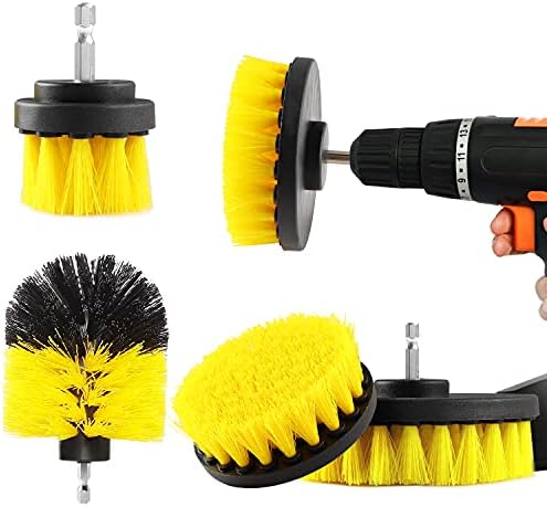 4 Pack Drill Brush Power Scrubber Cleaning Brush Attachment Set All Purpose Drill Scrub Brushes Kit, Great for Pool Tile, Bathroom Toilet, Ceramic Marble Car Automotive (yellow)