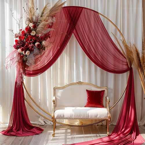 Image of Burgundy Wedding Arch Draping Fabric 1 Panel 30'' x 20FT Red Drapes Sheer Fabric Backdrop Curtains for Christmas Wedding Ceremony Birthday Party Bridal Shower Decoration