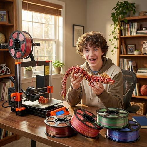 Image of Silk PLA Multicolor 200gx4 Bundle, Shiny 3D Printer Filament 1.75mm | Silky Dual-color Glossy PLA Bundle Red Gold /Green /Black /Blue, ±0.02mm , ideal for vivid small-print multicolor effects