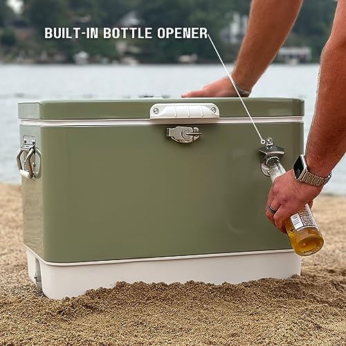 Image of FSE Hard-Sided 54 Qt. / 80 Can Metal Cooler | Durable outdoor beverage cooler with latch closure, bottle opener and side handles. Ideal for picnic or tailgate use