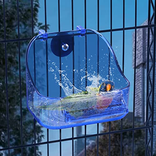 Image of Acrylic Hanging Bird Bath for Small Birds - Bird Cage Accessory Bathing Tub for Parakeet Canary Budgerigar Lovebirds, with Fixing Screws, 5 x 3.6 x 4 Inches, Blue, 1PCS