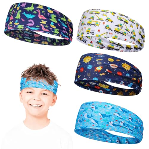 WUSJCOF Juego de 4 Cinta Pelo Deporte Niño - Bandas para el Cabello Transpirables y Antideslizantes para Deporte, Gimnasio, Correr y Uso Diario