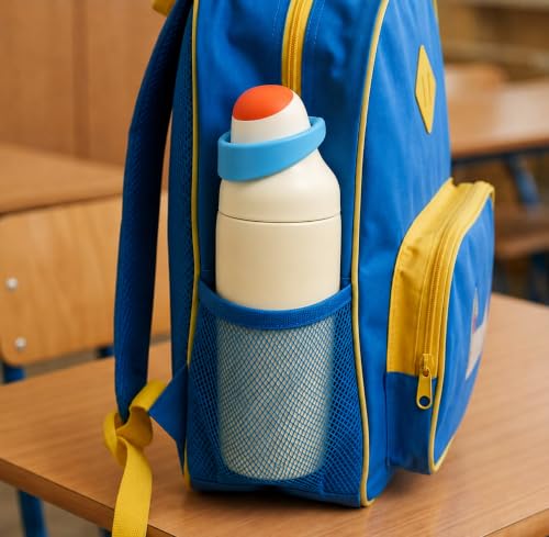 Image of HomeCloud 500ML Stainless Steel Water Bottle for Kids - Double Wall Vacuum Insulated, Leakproof Straw Lid, BPA-Free Reusable Flask with Dual Drinking Spout for School, Travel & Sports (Cream Blue)