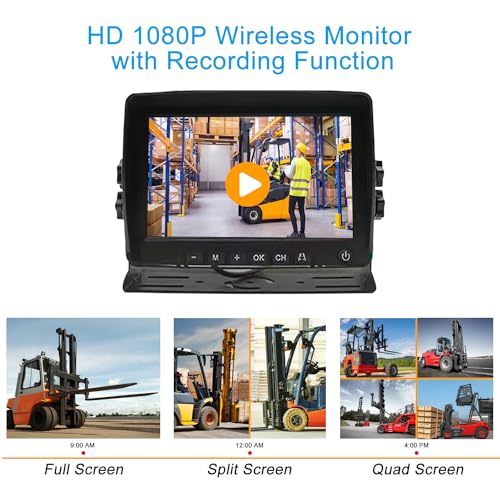 Image of Magnetic Forklift Wireless Backup Cameras with 7 inch Screen Monitor Stable Digital Signal Back Up Camera Wireless with Rear View Camera and Battery Solar Charging