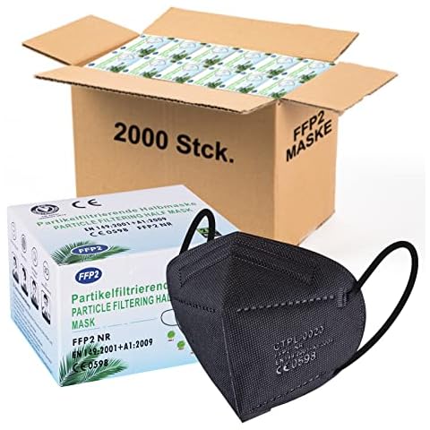 ctc connexions 2000 Stück FFP2 Maske Schwarz, CE0598 Zertifiziert EN149 Standard, 5-Lagen Staubmaske Filtrationsrate ≥ 94%, Einweg-Atemschutzmaske Sanitär Einlagige Verpackung. Schiff aus Deutschland Cover