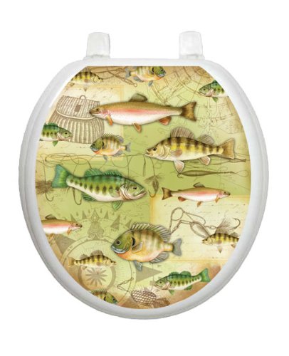 Toilet Tattoos Gone Fishing Lake Pond Toilet Seat Decal, Round / Standard