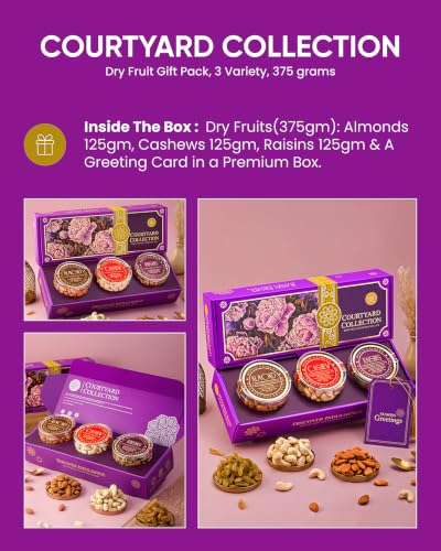 Image of Hyperfoods Dry Fruits Gift Box 375g RawFruit Courtyard Collection Pack of 3 DryFruits Gift Pack Rakhi Gift for Brother Rakhi Hamper for Sister Dry Fruits Gift Hamper Dryfruit Box for Gift