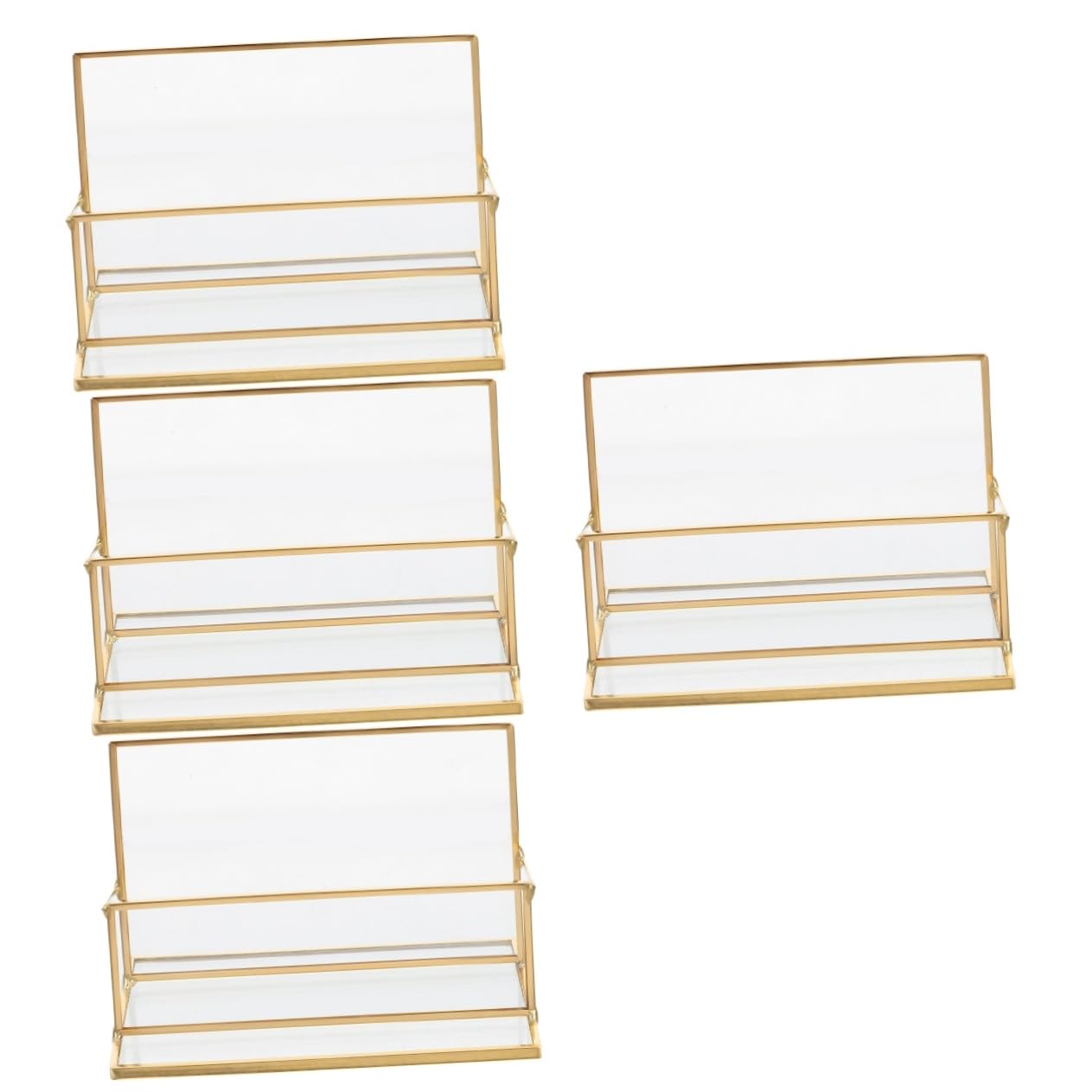 Uonlytech 4 Pezzi Custodia Per Biglietti Da Visita Cremagliera Astuccio Scrivania Piccolo Carta Alluminio Portacarte Display Multiplo Raccoglitore Carte Trasparente Ottone Più
