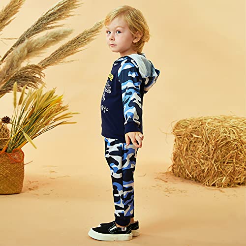 Image of HINTINA Baby Boys Dinosaur Long Sleeve Hoodie Tops Sweatsuit Pants Winter Outfit Set