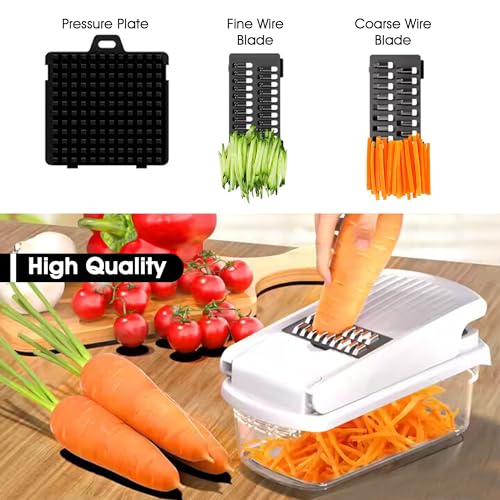 Dadajipo Vegetable Chopper, 7-Blade Onion Dicer, Slicer & Mincer with Container, French Fry Cutter, Kitchen Gadgets & Home Essentials, Food Chopper for Salad & Meal Prep (14-in-1 White and Black) - Image 7