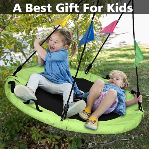 Image of HeyZoo Tree Swing, Saucer Swing 40 Inch for Kids, 900lbs Weight Capacity, with Adjustable Hanging Straps, for Backyard and Outdoor Playground, Yellow-Green