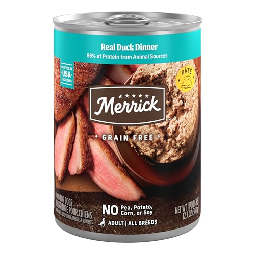 Merrick Grain Free Premium And Natural Canned Dog Food, Soft And Healthy Wet Recipe, Real Duck Dinner - (Pack of 12) 12.7 oz. Cans