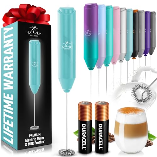 Image of Zulay Kitchen Powerful Milk Frother AA Batteries Included - Ultra Fast Handheld Drink Mixer with Stainless Steel Whisk Stirrer for Coffee, Protein, Matcha & More, Frother Wand Electric Frothmate Teal