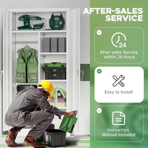 Image of INTERGREAT Metal Wardrobe Closet, 71 inch White Locking Storage Wardrobe Cabinet with Doors and Shelves, Tall Steel Clothes Storage for Office, Home, School, Gym