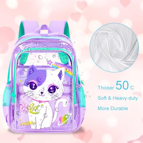 Image of KLFVB 3PCS Clear Backpack for Girls and Boys, Kids See Through Backpacks Stadium Approved, Transparent Bookbag for Elementary