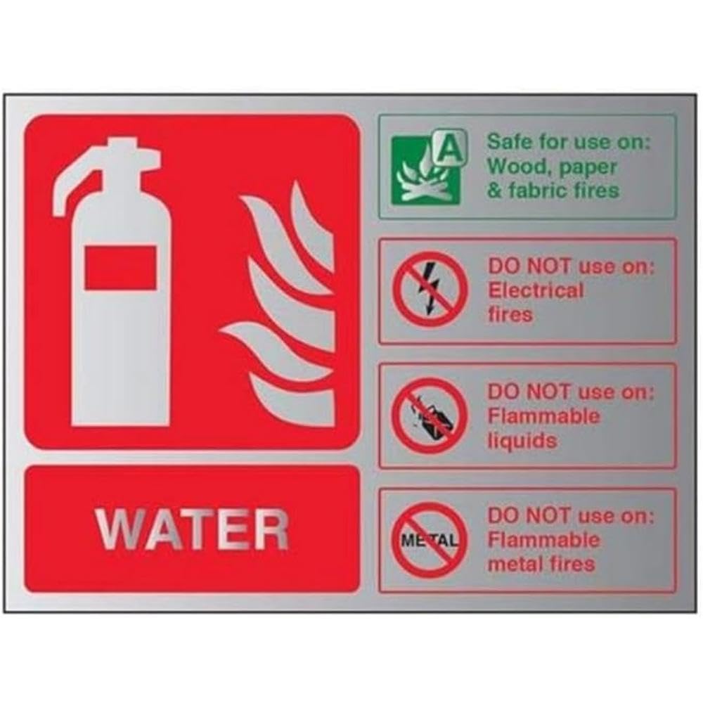 Vsafety Grey V Safety Fire Extinguisher-Water Id Sign - 200Mm X 150Mm - 3Mm Brushed Alu Comp