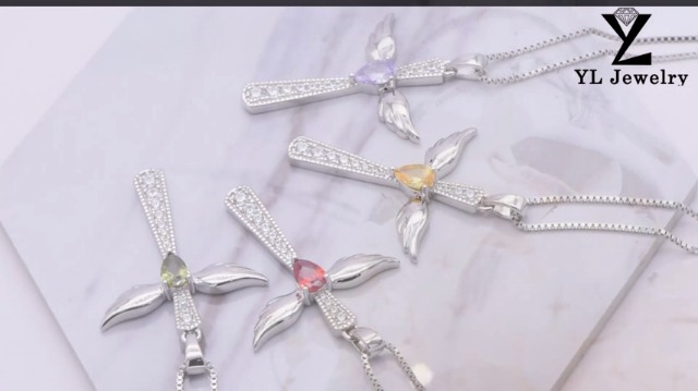 FJ Collana Croce Ala d'Angelo Argento 925 Collana con Ciondolo Angelo Custode Collana Infinito Granato Gennaio Pietra Portafortuna Gioielli Regalo per Donna