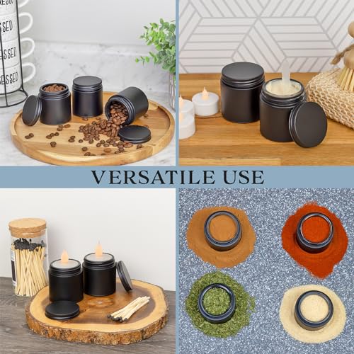 Cornucopia 4oz Black Coated Glass Jars (12-Pack); Cosmetic Jars with Black Metal Lids and Black Matte Exterior, 4-Ounce4