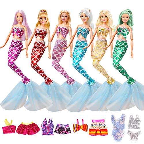 Mermaid Doll Clothes Dresses with 6 Set Mermaid Tail Outfit Dresses 5 Set Random Bikini Swimwear Fits 11.5 Inch Fashionista Barbi Doll Accessories Girl Toy