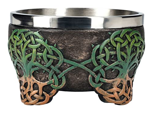 Pacific Giftware Celtic Tree of Life Smudge Bowl with Removable Stainless Steel Insert, Decorative Resin Incense Burner with Footed Base, Spiritual Altar Accessory 3' H