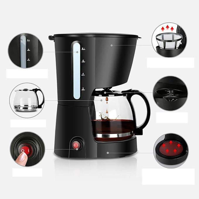 Cafetera de Goteo Silenciosa Antigoteo con Jarra y Filtro Removible para Oficina y Hogar miniatura 4