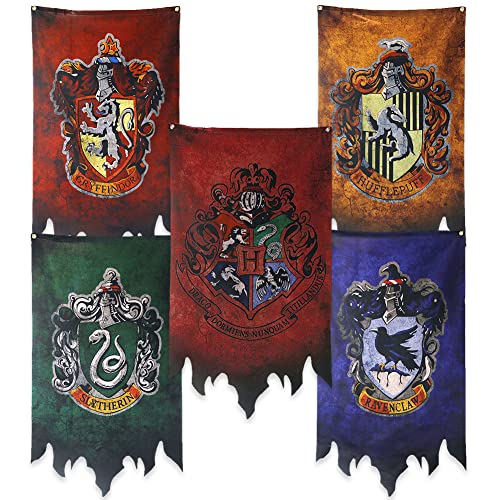 decoration harry potter,Lot de 5 drapeaux décoratifs pour la maison, décoration murale, bannière de décoration d'Halloween, 50 x 30 cm