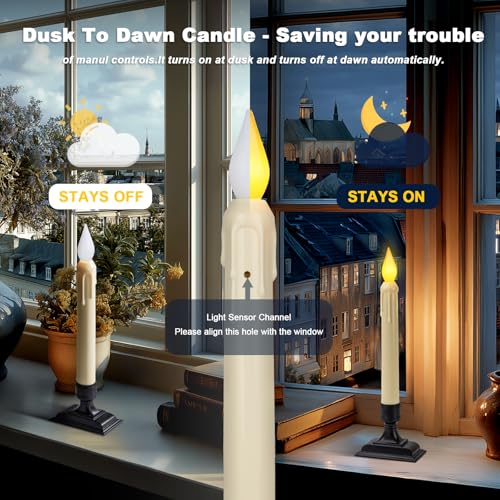 Image of 6 Pcs Sensor Dawn to Dusk Window Candles, Flickering Battery Candles for Windows, Ultra Bright Fake Candle Lights with Black Holders, Led Candlesticks for Xmas Home Decor, Warm Yellow Light