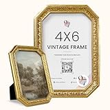 97 Decor 4x6 Vintage Picture Frame - Gold Antique Frame 4x6, Small Ornate Frames 4 X 6 With Glass Front For Tabletop Photo Display And Wall Hanging, Mini Victorian Poster Frame 4 By 6 Vintage Decor