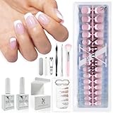 SXC Cosmetics French Tip Press On Nails Pink Series, XS Square X-Pro Tips Starter Kit