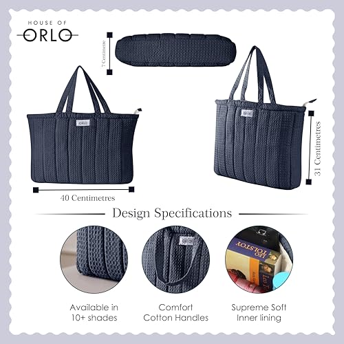 Image of Premium Cotton Waffle Quilted Tote Bag, Large Spacious Handbag for College, Office, Work, Travel, Shopping & Daily Use
