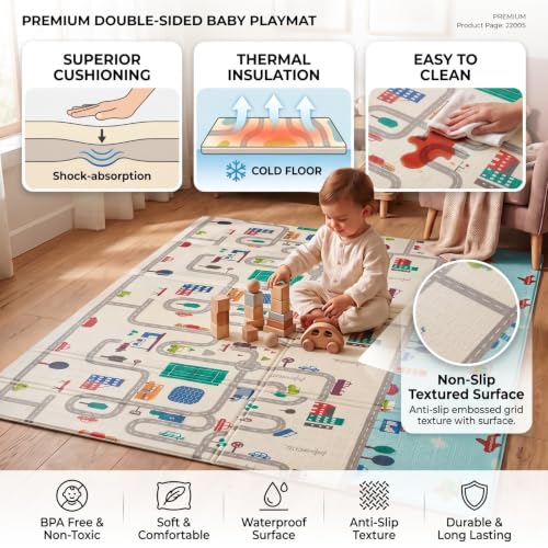 Image of Safe-O-Kid BPA-Free Extra Large Baby Play Mat & Learning Puzzle Mat Set | Waterproof & Reversible Foam Mat + 36-Piece Alphabet & Number Tiles - Multicolor