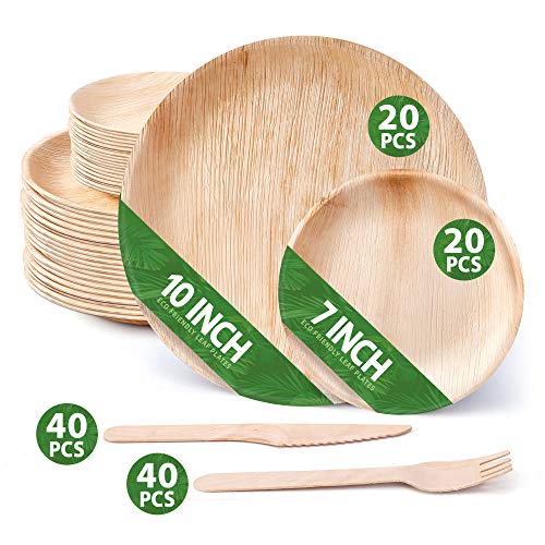 120 Pack of Round Disposable Palm Leaf Plates Set - 40 Plates 7"