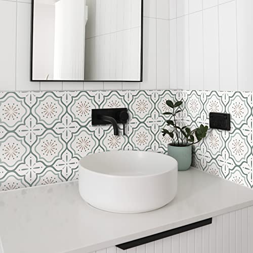 Alwayspon 24PcsX15cm/6inch White Green Tile Sticker, Self Adhesive Stick on Tiles Transfer Sticker for Bathroom Kitchen, Splashback for Cooker, Peel and Stick Adhesive Vinyl Wall Tiles Sticker - Image 2
