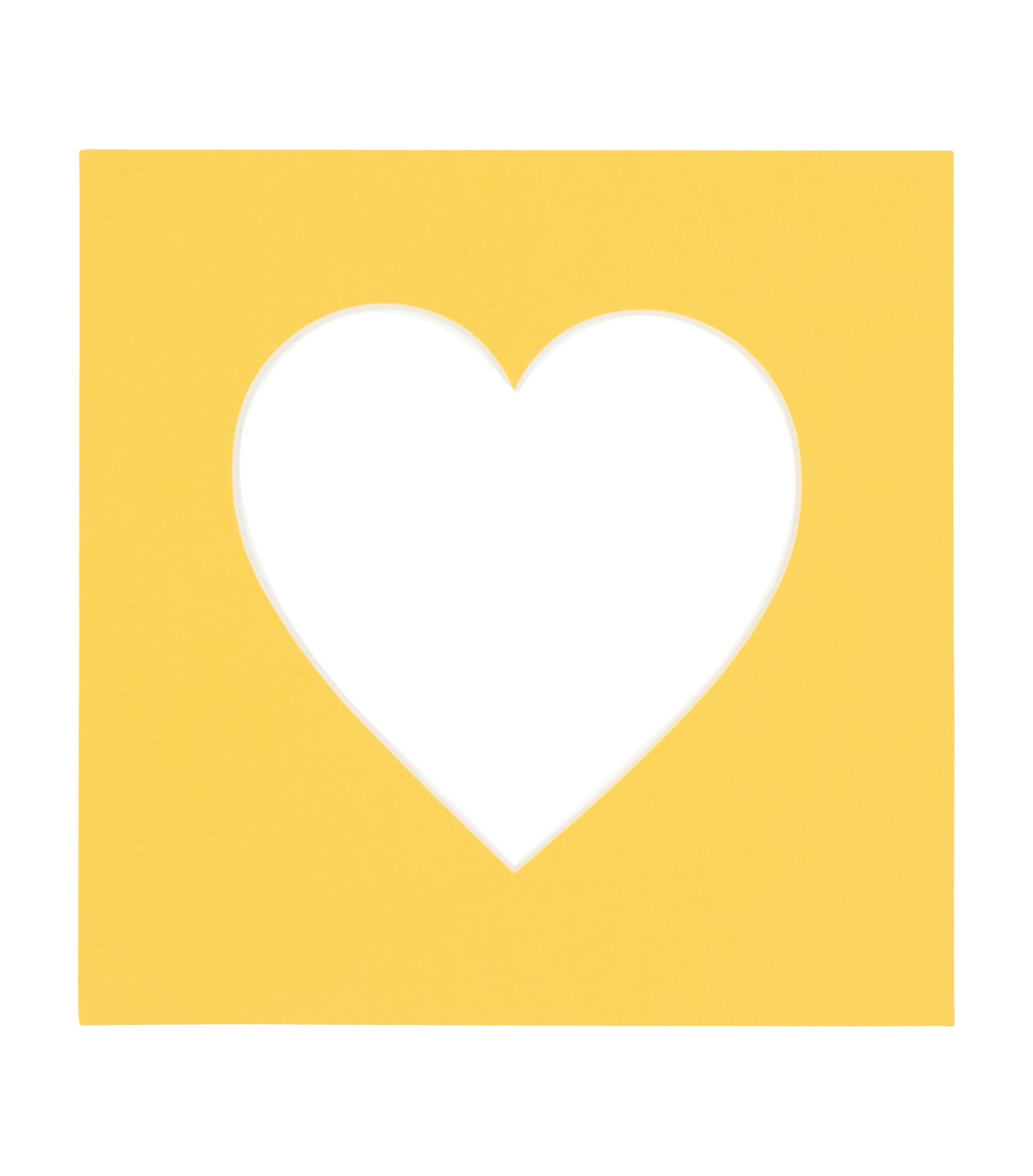 16x16 Mat Bevel Cut for 5x5 Photos - Precut Chamois Yellow Heart Shaped Photo Mat Board Opening - Acid Free Matte to Protect Your Pictures - Bevel Cut for Family Photos, Pack of 1 Matboard Show Kit
