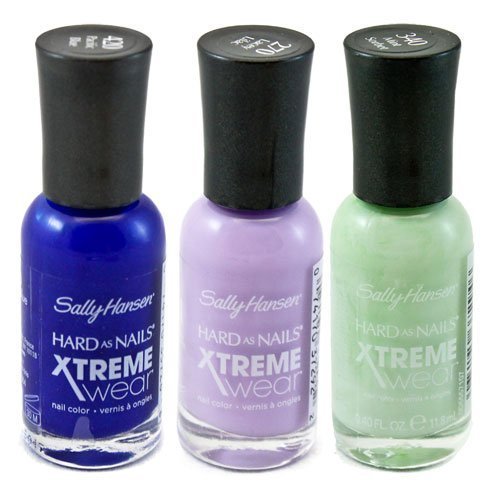 Sally Hansen Xtreme Wear Lacey Lilac, Pacific Blue and Mint Sorbet with Dimple Bracelet