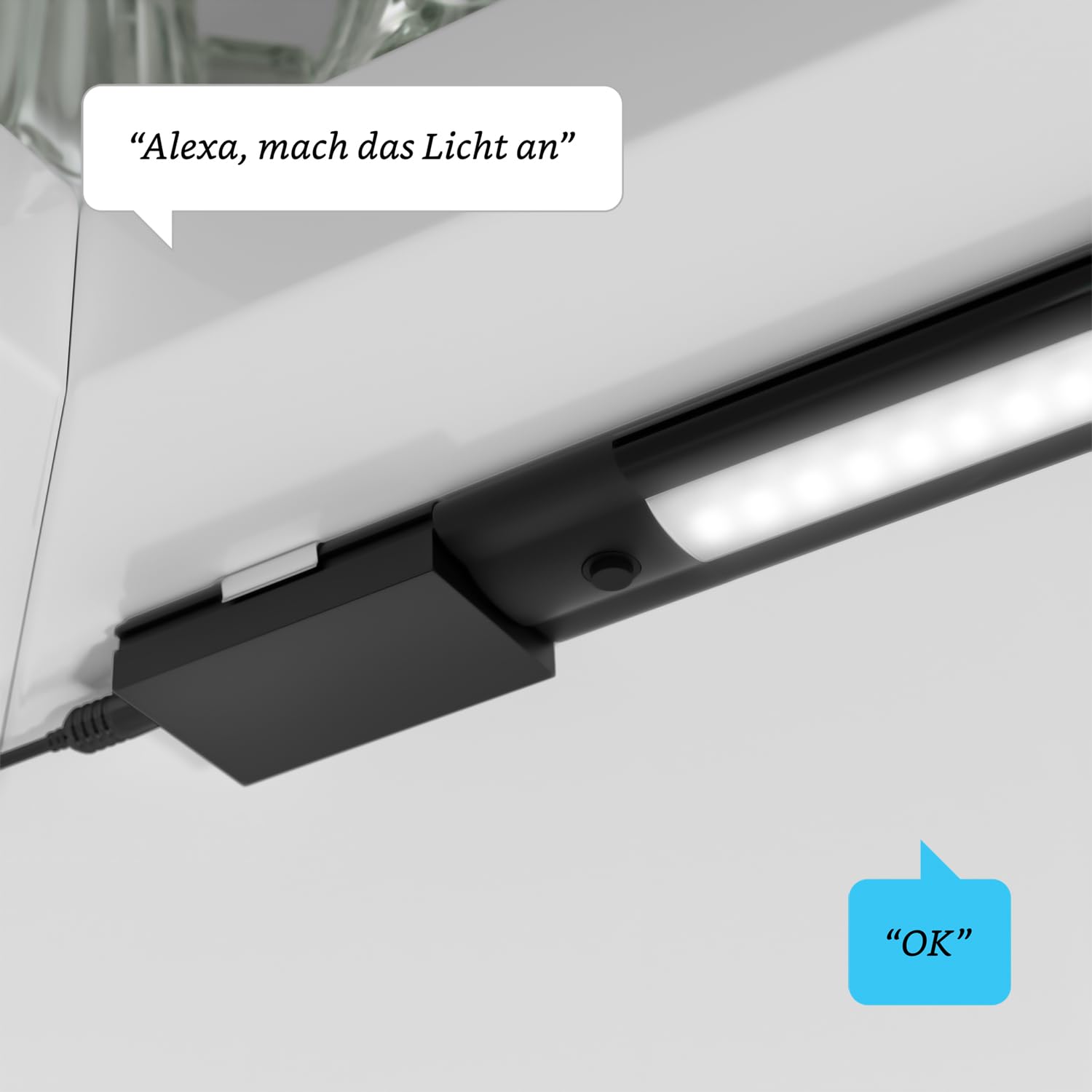 ledscom.de Inteligentne oświetlenie podszafkowe LED SIRIS czarny mat, płaski kontroler WLAN, inteligentny dom, z obsługą Alexa, 30 cm każdy, 370 lm każdy, biały, zestaw 2 szt.