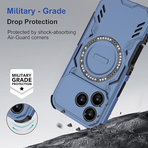 Image of amazon basics Back Case Cover for Oppo F33 Pro 5G | Magnetic Case with Built-in Metal Ring | Supports MagSafe Charger, Wallet & Car Mount | Shockproof Hybrid PC + TPU | Blue