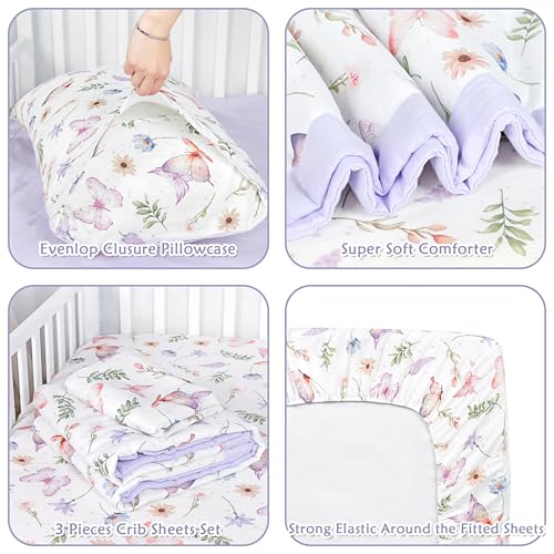 Image of Pea Pod Muslin Toddler Bedding Set 3-Piece - Soft Breathable Crib Bedding with Fitted Sheet, Quilt & Pillowcase for Infant & Kids Bed | Machine Washable Nursery Bed Set (Butterfly)
