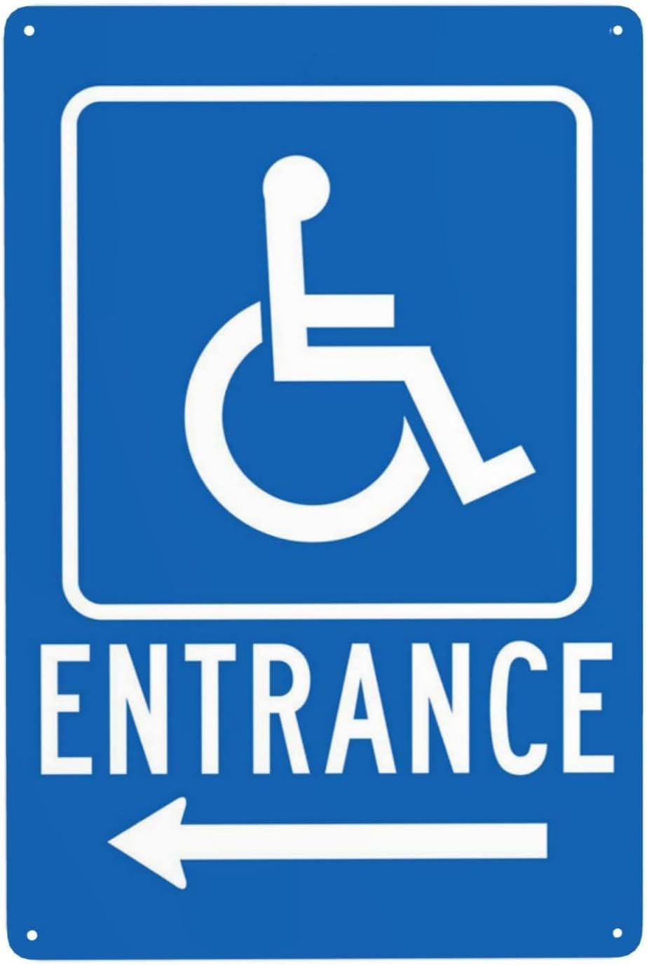 Left Arrow Handicap Entrance Rust Free Aluminum Warning Sign - Security Decor with Pre-Drilled Holes for Mall, Hospital Entrance - 16x12 Inch​