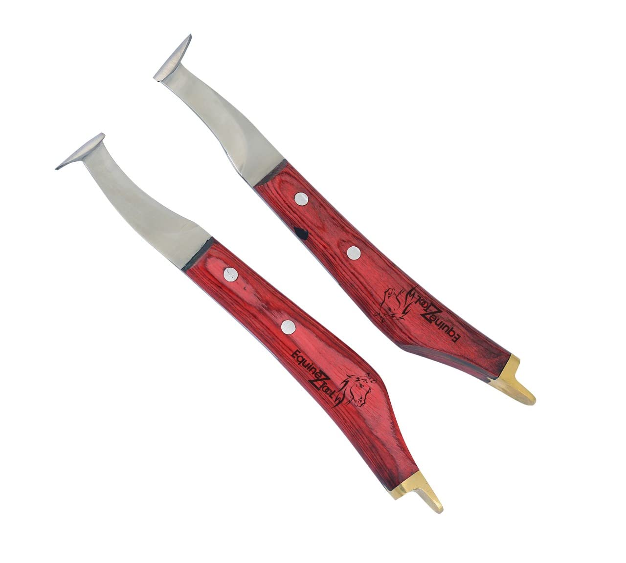 Equinez Tools Farrier Hoof Knives Set of Left and Right With Brass Horseshoeing Topper Handed Razor Edge Sharped Stainless Steel