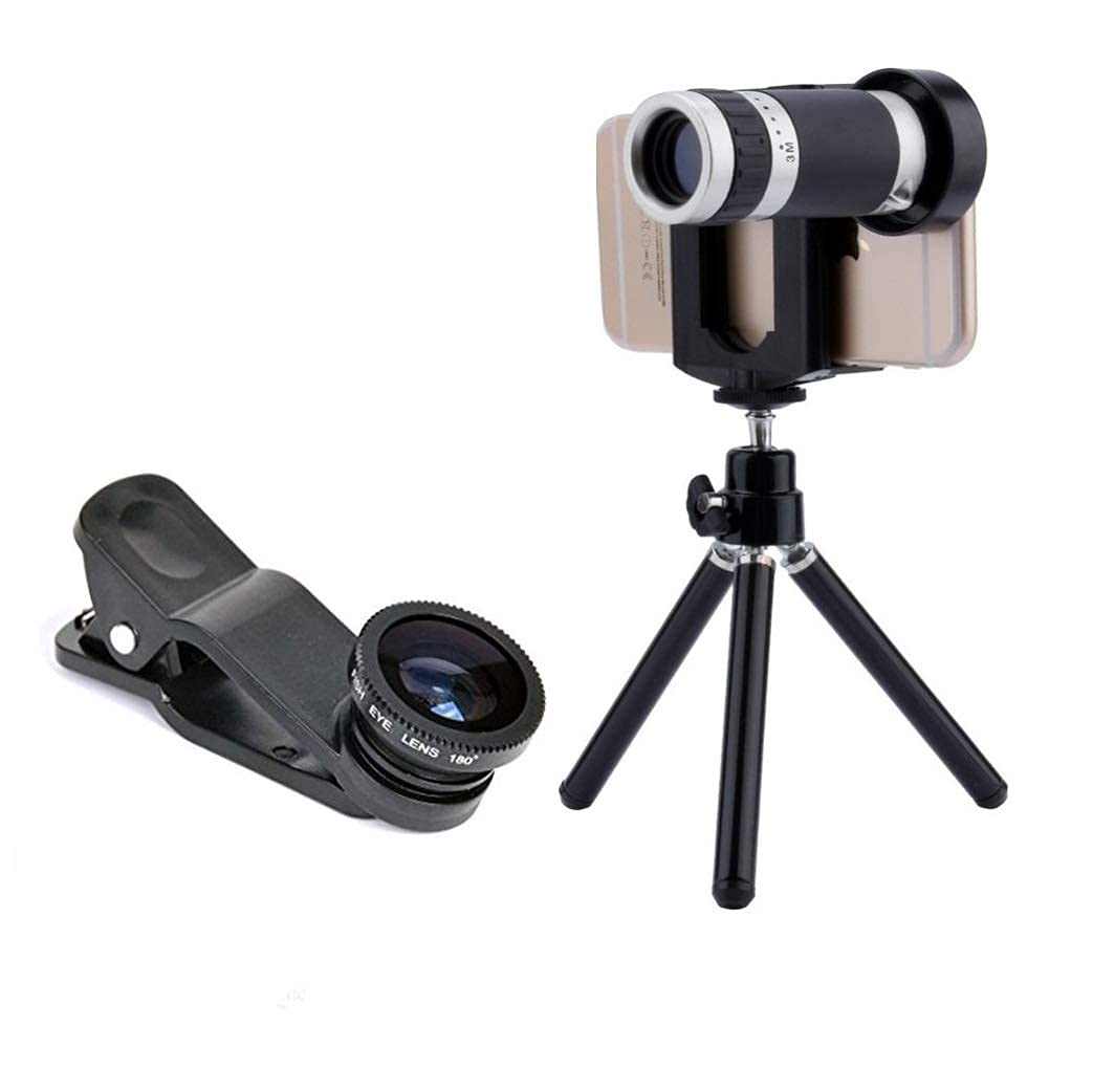 Rambot Universal 8X Zoom Stand Telescope Lens 30 mm with 3In1 Wide, Macro, Fish-Eye Mobile Camera Lens