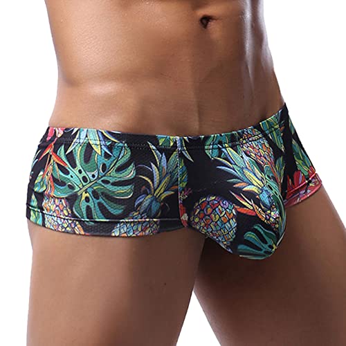 Mens Trunks Swimwear Fashion Hawaiian Print Boxer Briefs for Men Sexy Stretchy Underwear Boxers with Pouch
