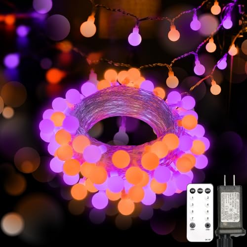 suddus 43ft Connectable Globe String Lights Plug in Remote Purple Orange