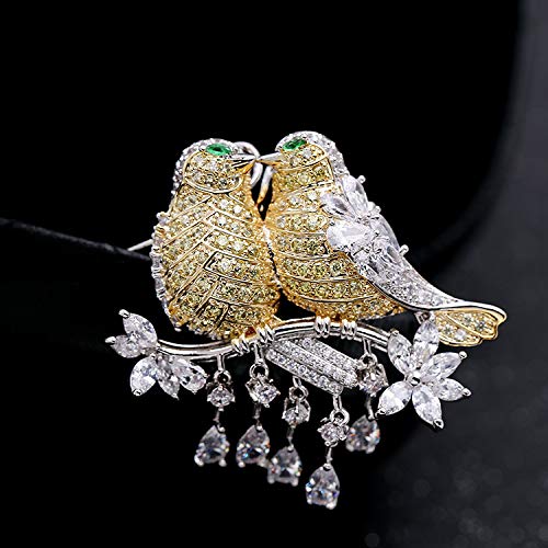 Image of Magpie Lovebird Brooch Inlaid with 14K Gold Moissanite, Romantic Bird Design Love Corsage for Lovers, Creative Birthday Gift