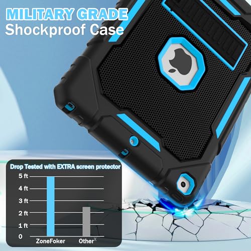 Image of ZoneFoker Case for iPad 9th /8th /7th Generation 2021 /2020 /2019(10.2 inch), Heavy Duty Military Grade Shockproof Rugged Protective 10.2 inch Cover with Built-in Stand for iPad 9 8 7 Gen (Black+Blue)