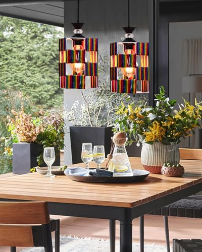 Image of Groeien Crystal Silk Craft Weave Metal Hanging Pendant Ceiling Lamp Fixture | Chandelier for Home, Indoor, Outdoor,Living Room, Bedroom(Bulb Included)(Silk-CraftHex, 1)