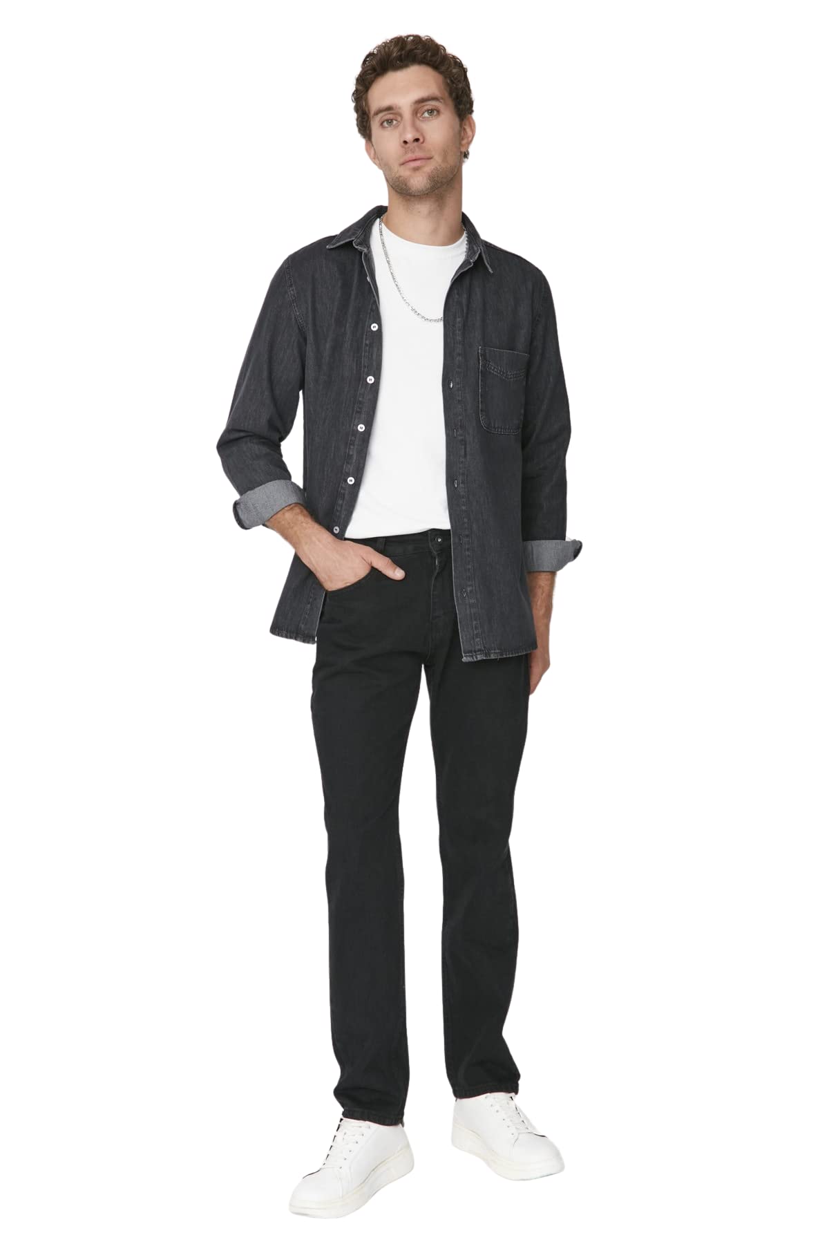 Trendyol Herren Gerade Gerade Normale Taille Jeans, Jeans Uomo, Black,